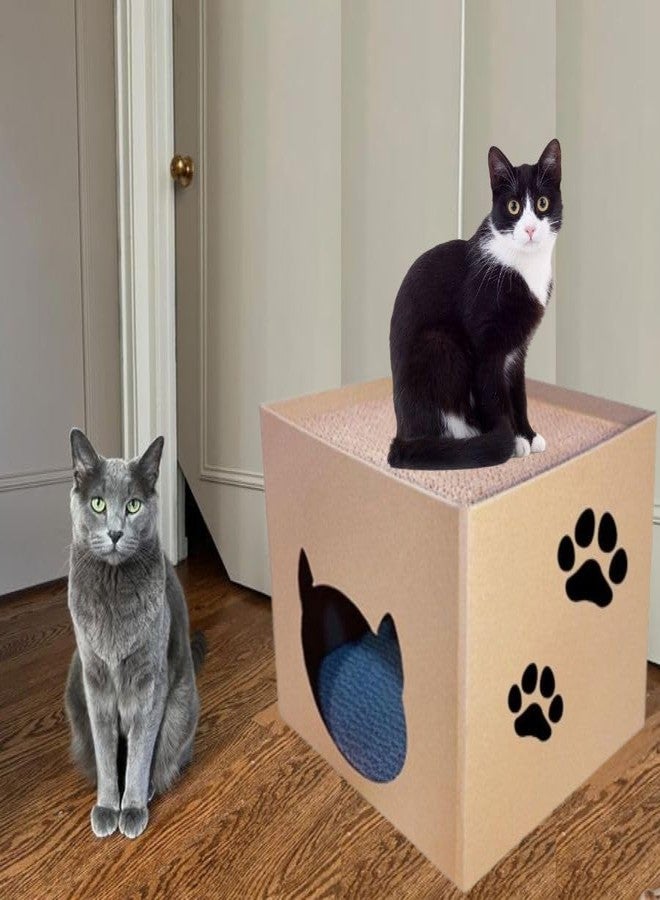 BohoBark Square Cat Cave Cardboard Cat House with Entrance and Window, Plug-in System - Image 5